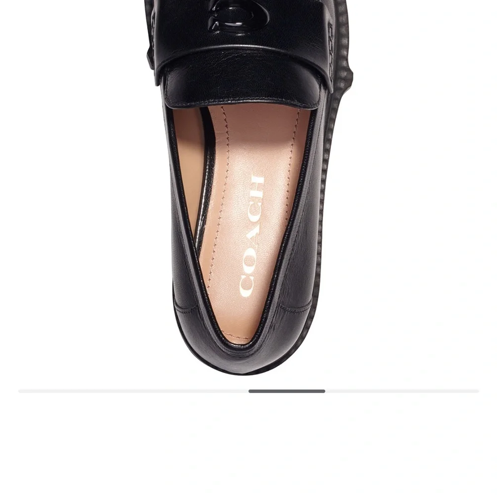Coach Black Leather Lug Sole Penny Loafers